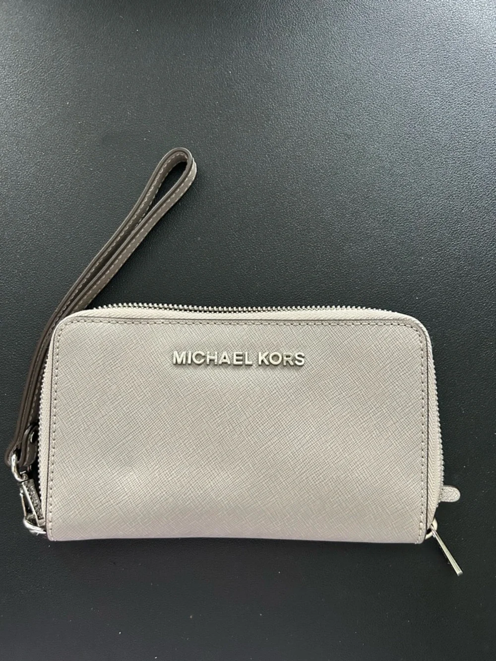 Michael Kors Gray Leather Wristlet Zip Around Wallet
